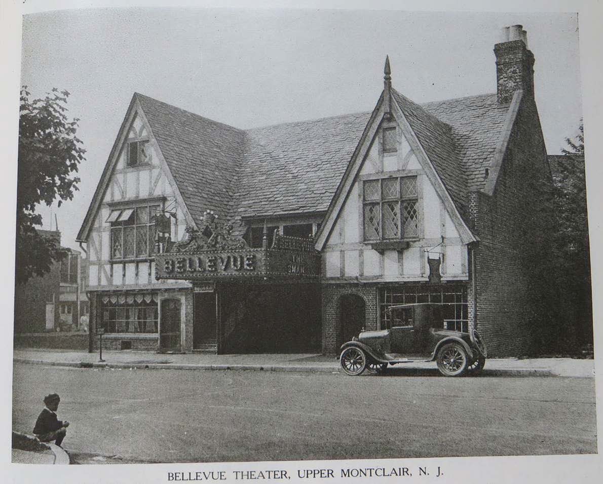 A black and white photo of the newly opened Tudor-style Bellevue Theater in 1922.